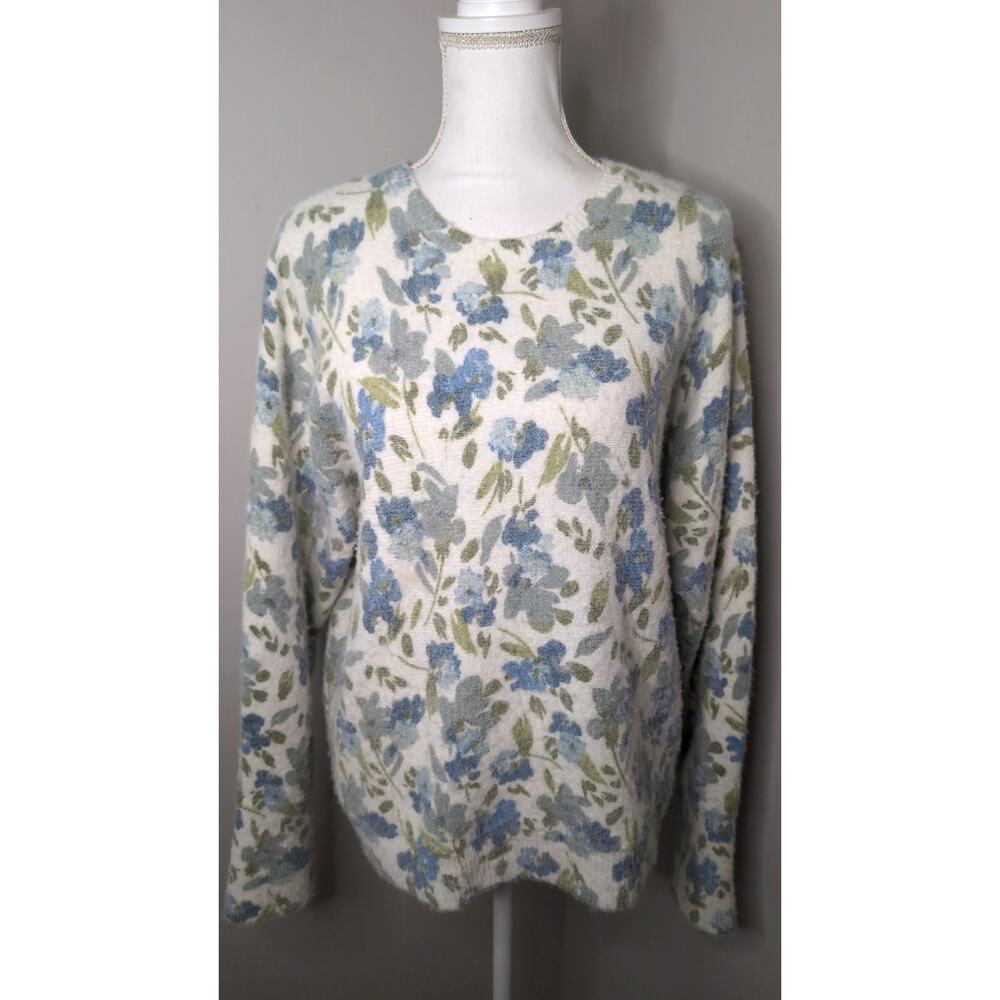 Joie Floral Fuzzy Knit Sweater Large Cottagecore Cozy Pullover